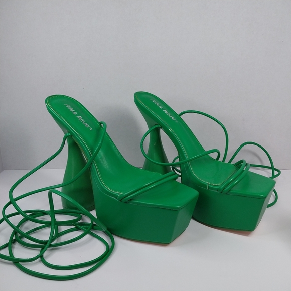 Public Desire Size 8 Anabele Green Pu Lace Up Cylinder Platform Heels Shoes - Picture 2 of 16